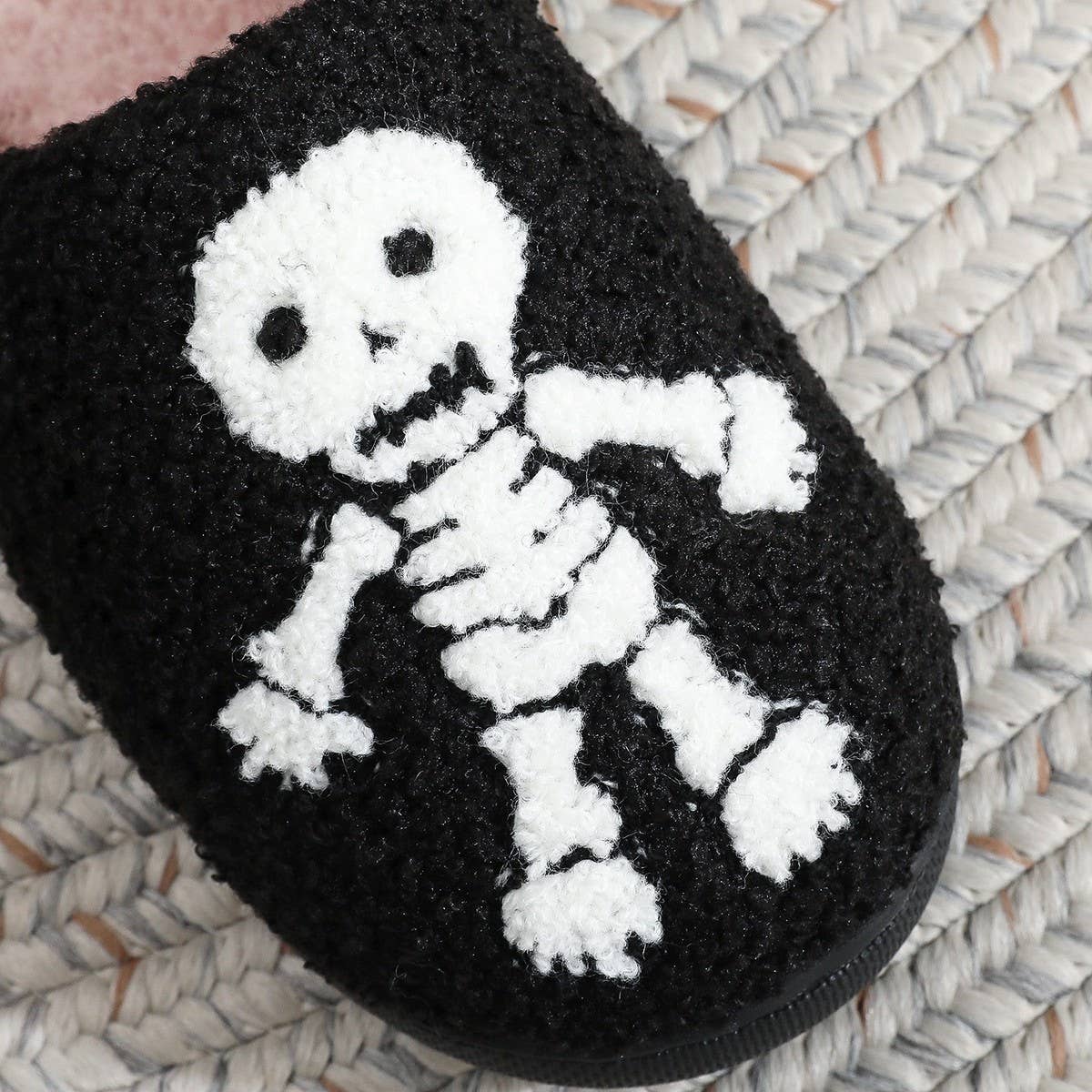 HALLOWEEN SKULL EMBROIDERED COTTON SLIPPERS