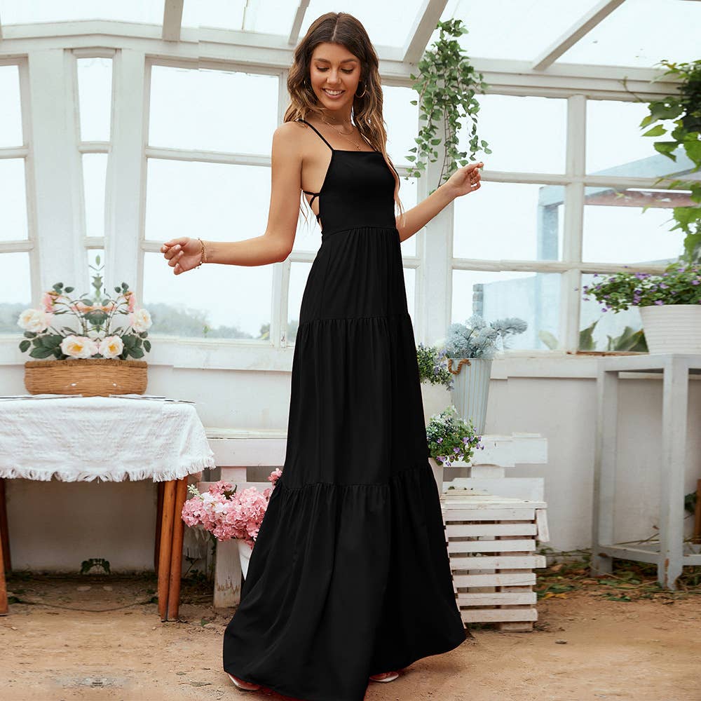Waistband halter temperament swing long dress