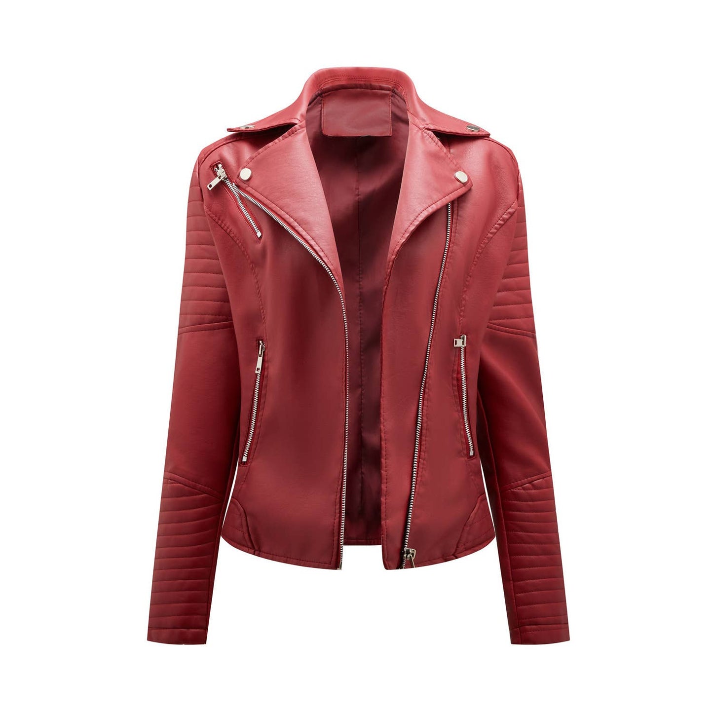 Lapel biker jacket with diagonal zipper jacket
