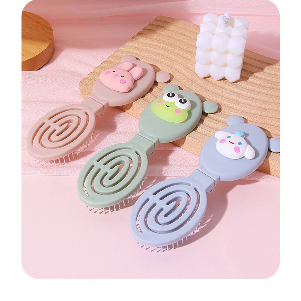 CWAHA3176_CARTOON CUTE MASSAGE FOLDING MIRROR COMB