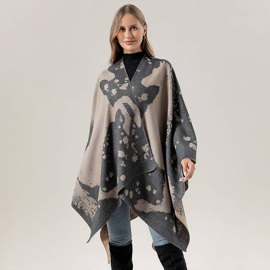HORSE PATTERN SHAWL VERSATILE JACQUARD SLIT CAPE