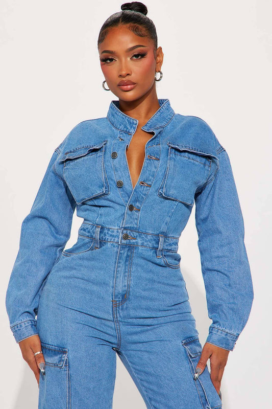 STRETCH ORGAN BAG WASH DENIM ROMPER