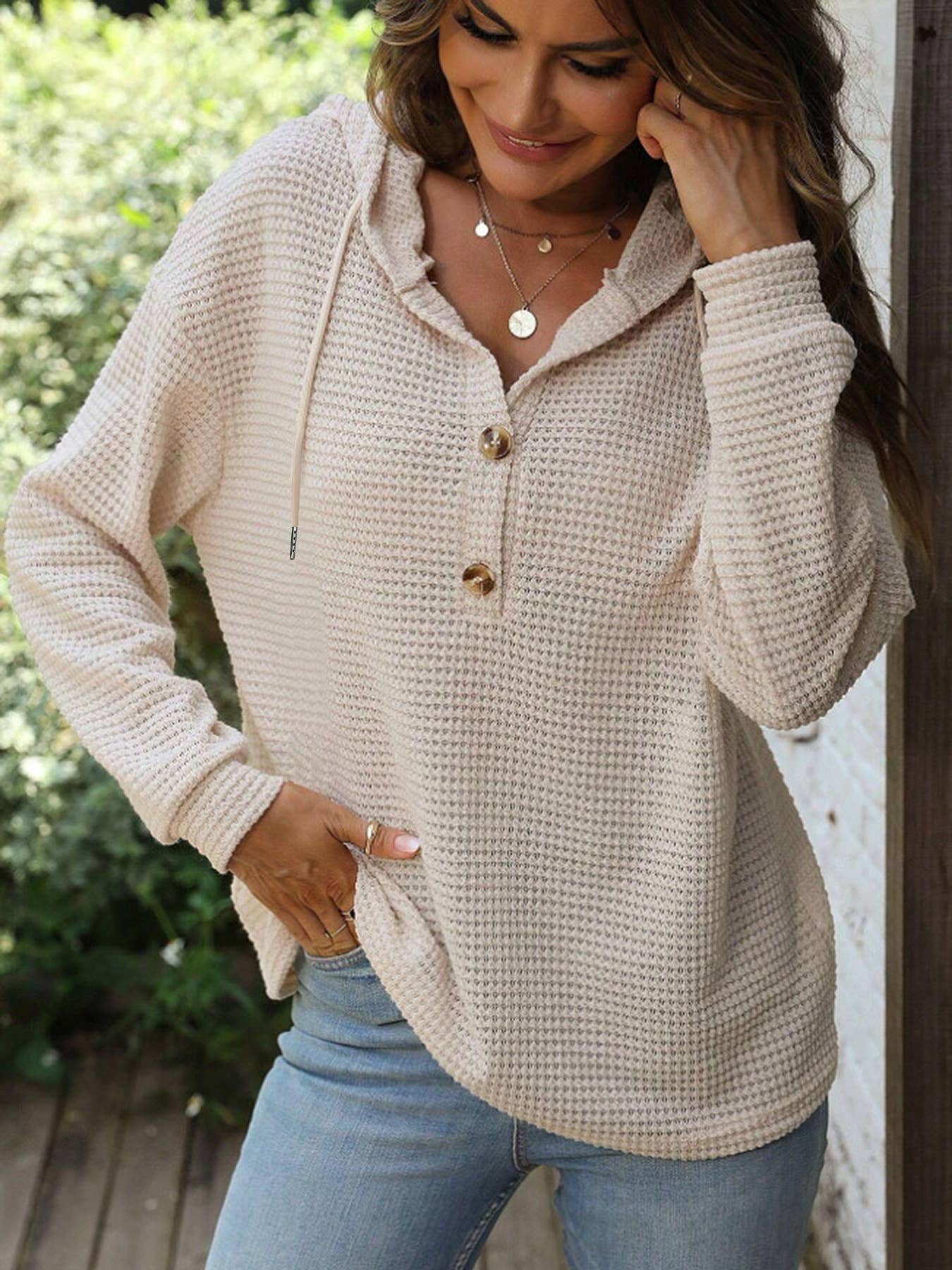 Solid-color hooded loose long-sleeved sweatshirt_CWOHOL1143