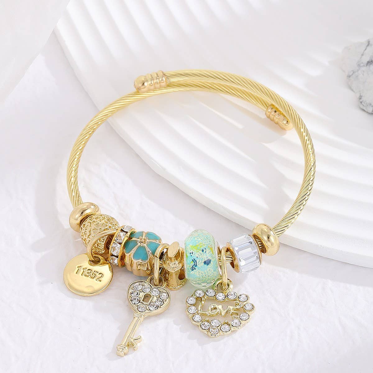 Elegant Alloy Couple Bracelet with Crystal Pendant