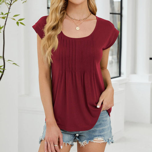 Solid color crew neck with short sleeve T-shirt