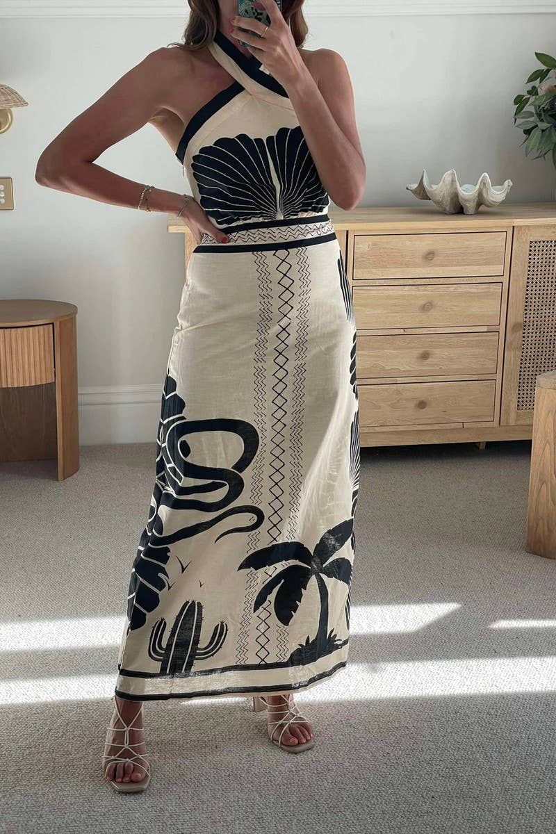 CWDHL1035_SEXY HALTER TIE BACK BODYCON MAXI DRESS