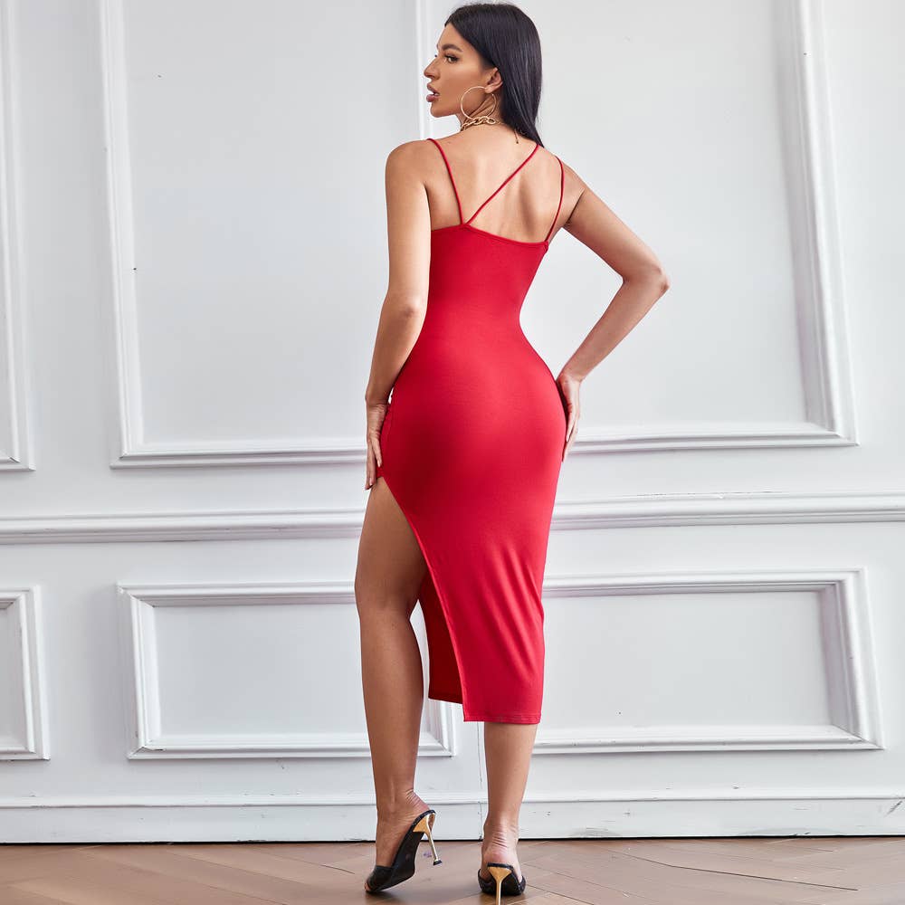 Backless design body-hugging halter dress