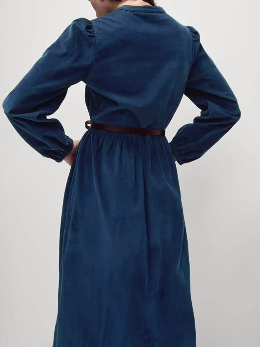 SOLID COLOR CORDUROY LONG LONG-SLEEVED DRESS