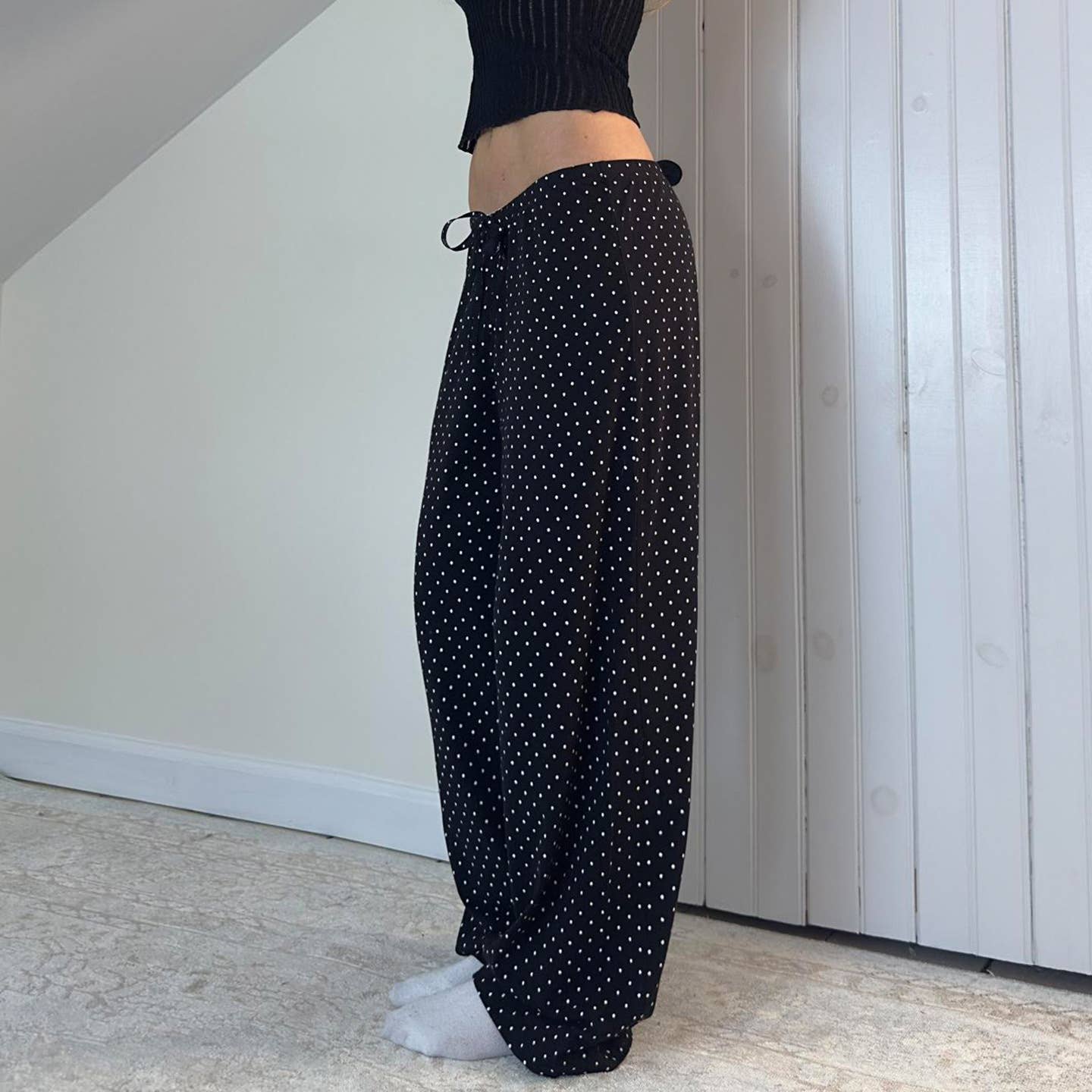 Loose waist polka dot prints wide-leg pants