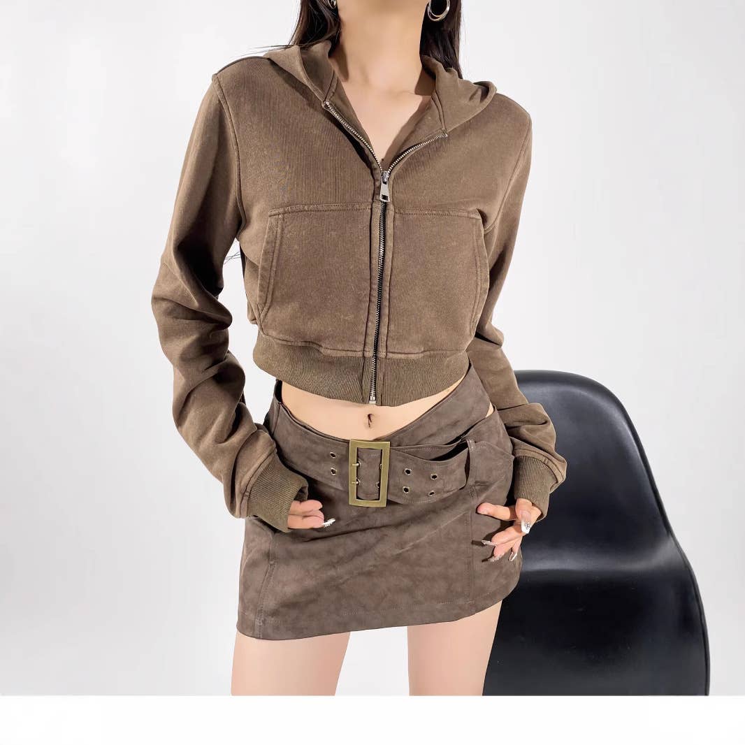 VINTAGE SAND WASH MAKE OLD SLIM-FIT SHORT HOODIE