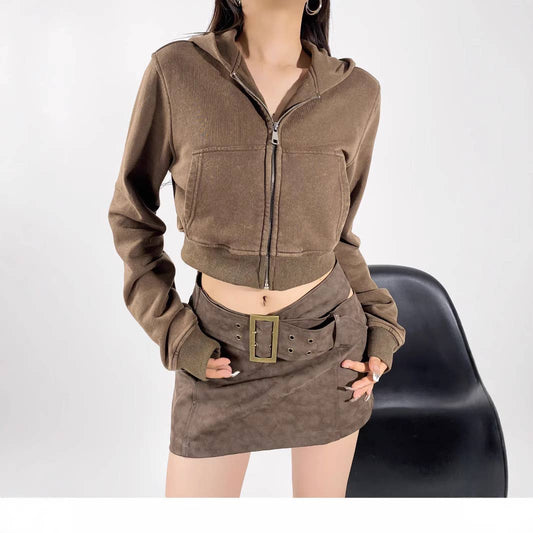 VINTAGE SAND WASH MAKE OLD SLIM-FIT SHORT HOODIE