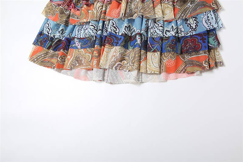 Vintage High Waist Ruffle Print Mini Skirt