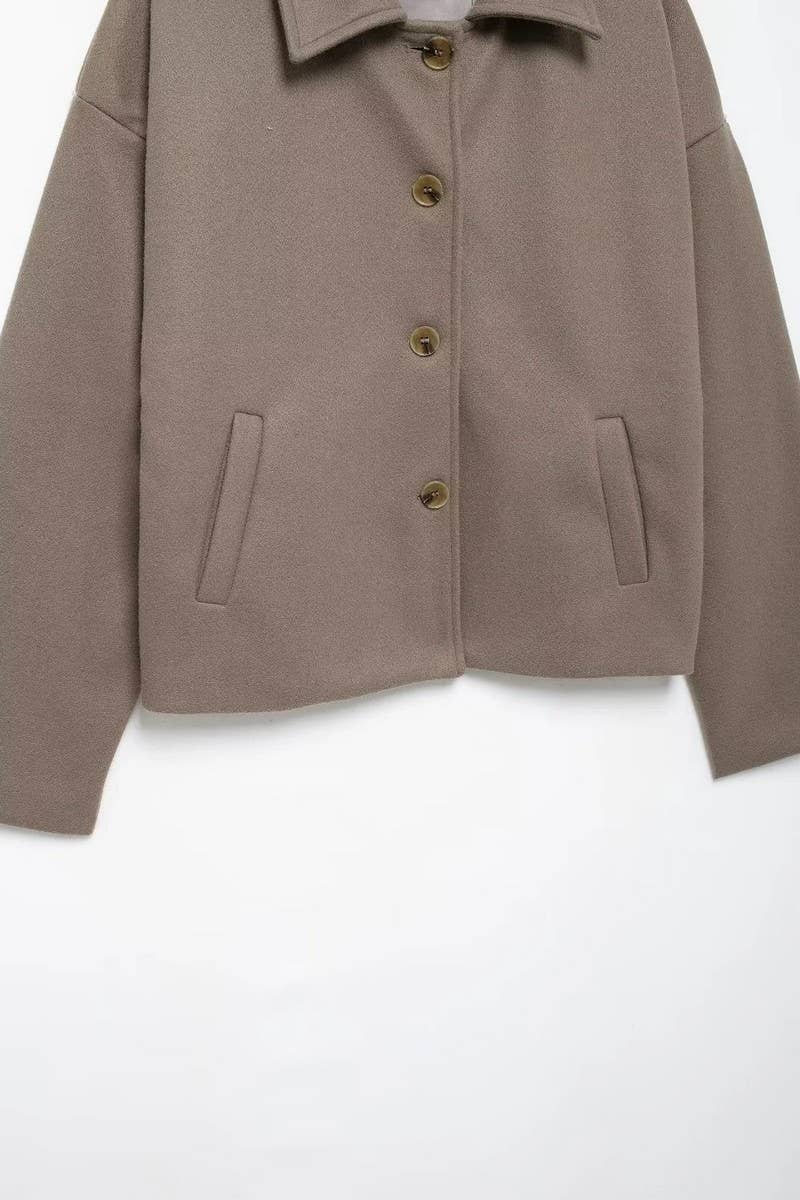 CWOCO1065_SOLID COLOR LAPEL BUTTON LOOSE WOOLEN COAT