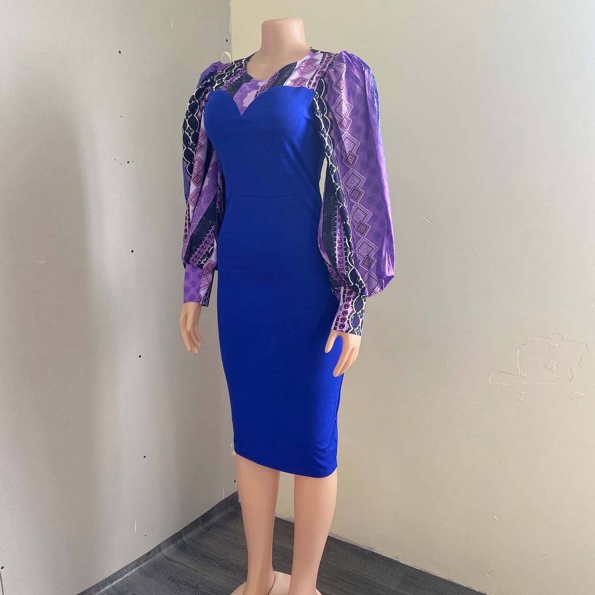 PRINTED BAT SLEEVE TEMPERAMENT HIGH WAIST DRESS_CWDMD3709