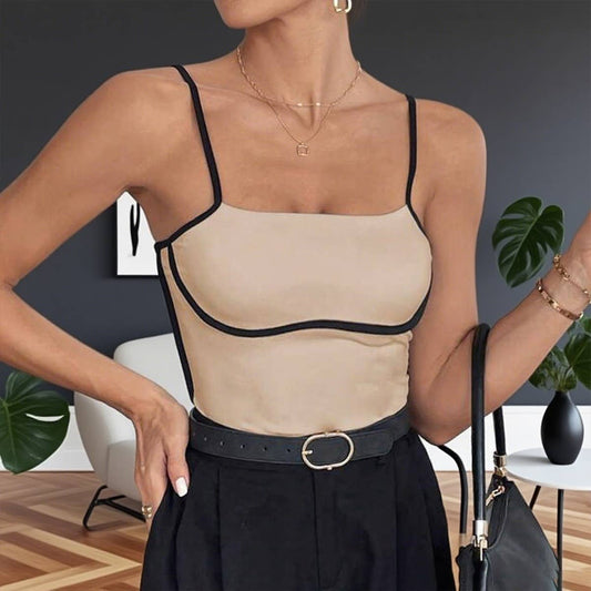 Lace-up color-blocking decorative halter top