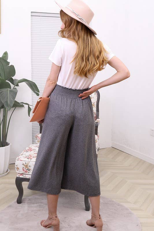 CWBLP418_SMOCKED WAIST BEND GAUCHO PANTS