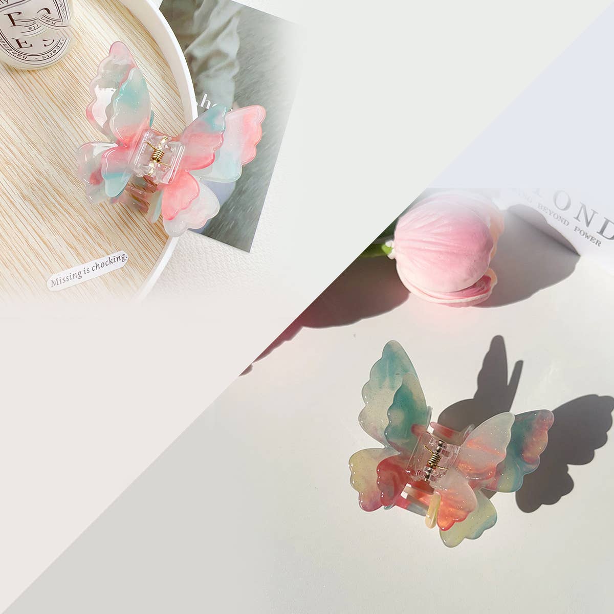 Double-layer butterfly color-changing grab clip