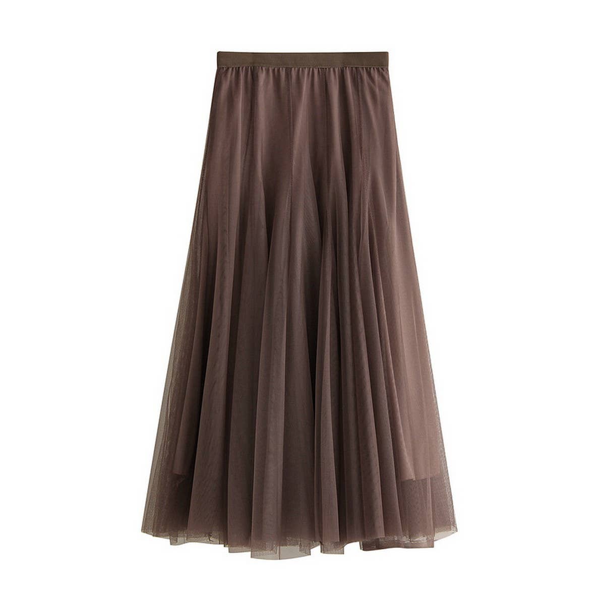 High-Waist Tulle A-Line Pleated Midi Skirt