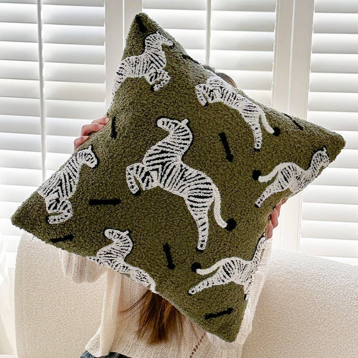 Tiger Zebra Embroidered Sofa Bed Pillow Cover