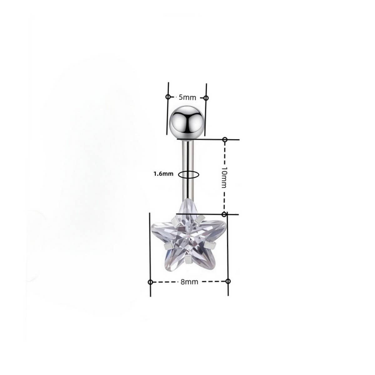 Titanium Star Zircon Belly Button Ring