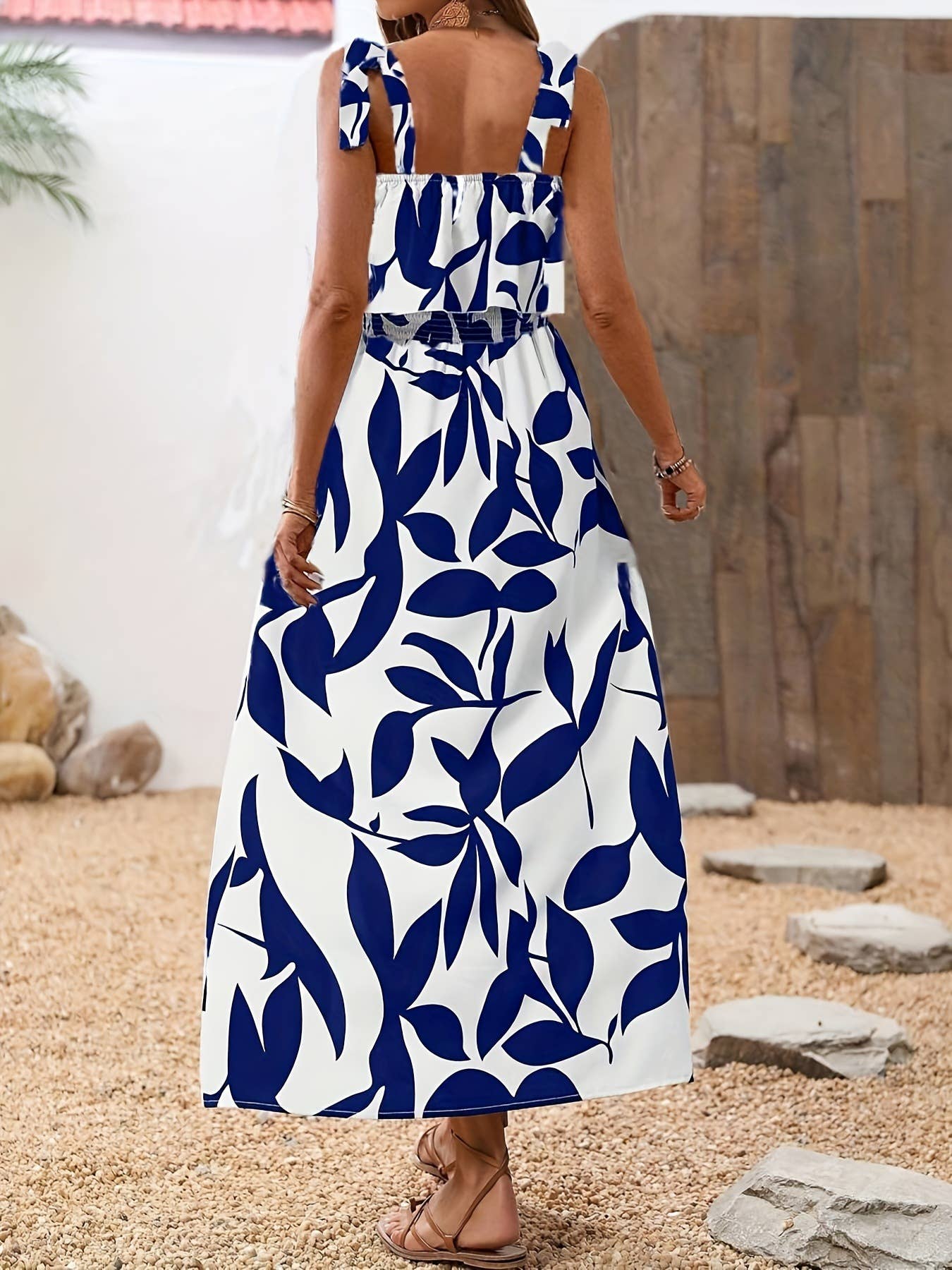 Printed slimming lace-up Bohemian dress