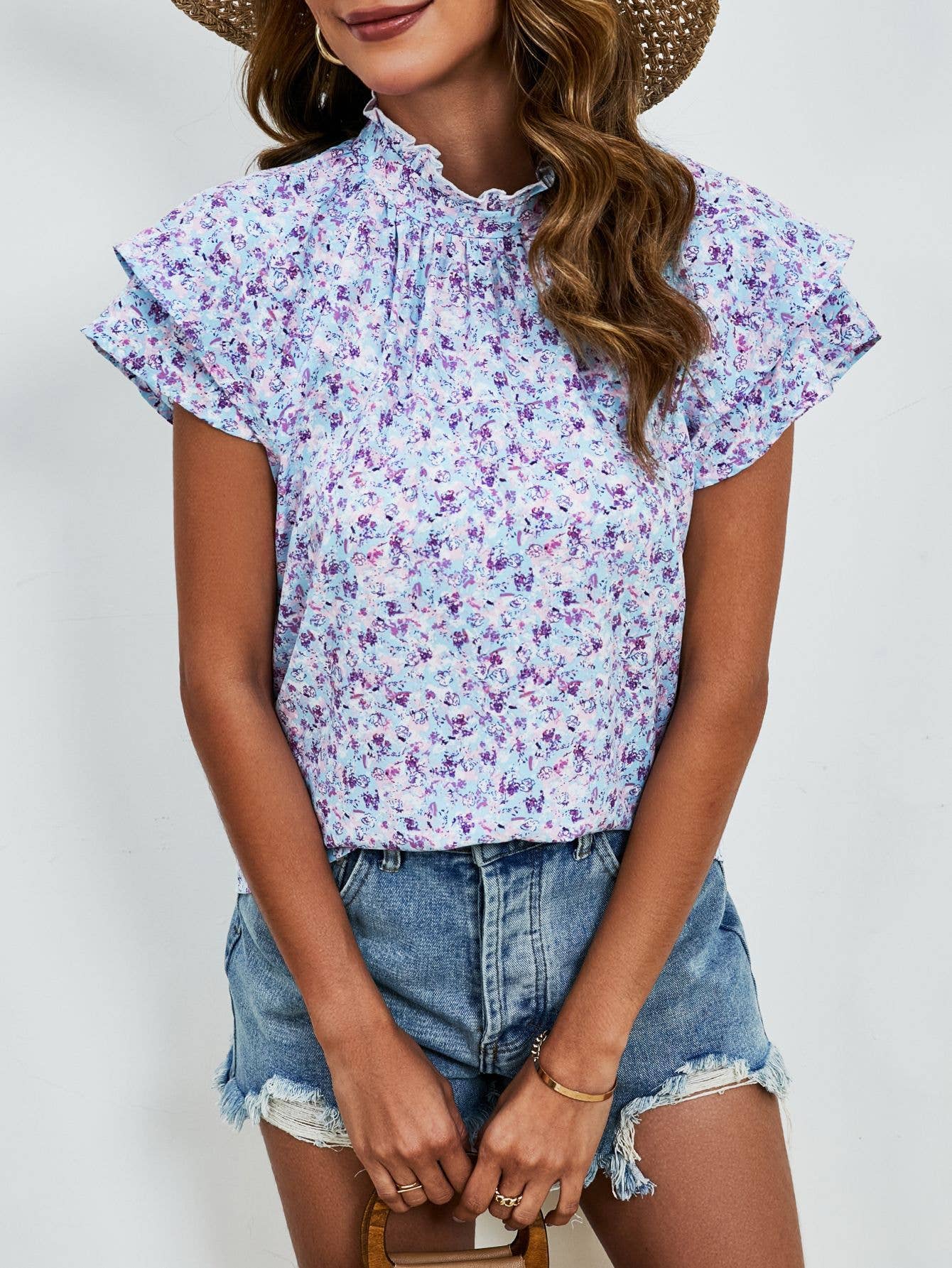 DOUBLE-SLEEVED LOOSE PRINTED SHORT-SLEEVED TOP
