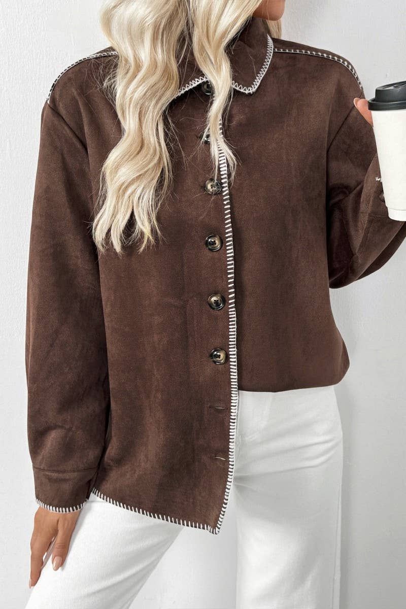 CWOJA00728_VINTAGE CONTRAST TRIM COLLARED SHIRT JACKET