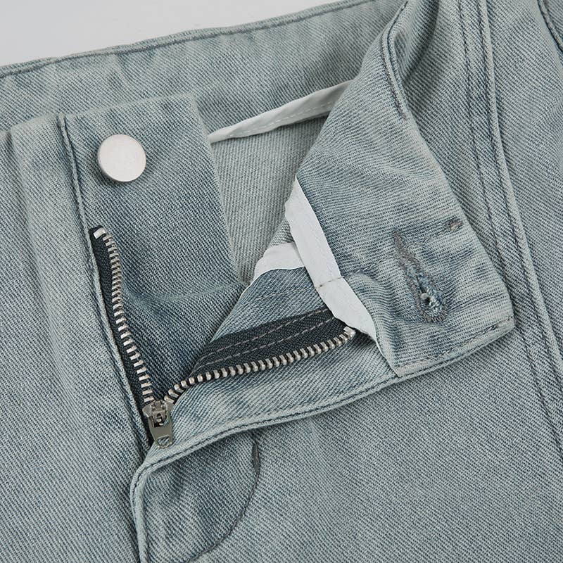 Deconstructed casual loose wide-leg jeans