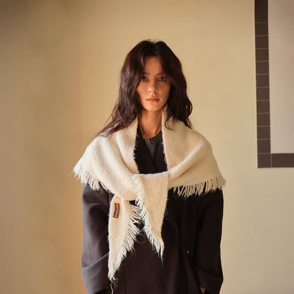 Solid Wool Blend Triangle Scarf for Women_CWASC2287