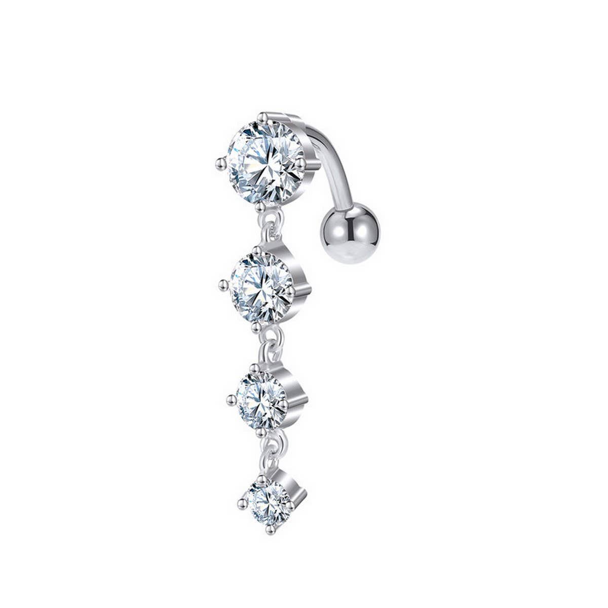 4 Zircon Stainless Steel Reversible Belly Ring_CWMM9458