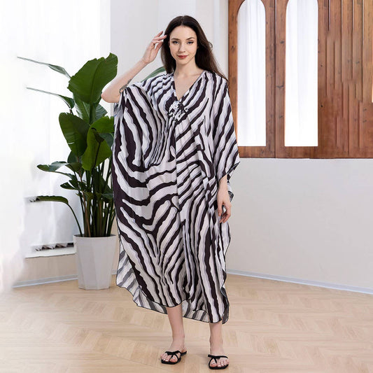 Zebra Knit Front Beach Cover-Up Maxi Dress_CWMM6206
