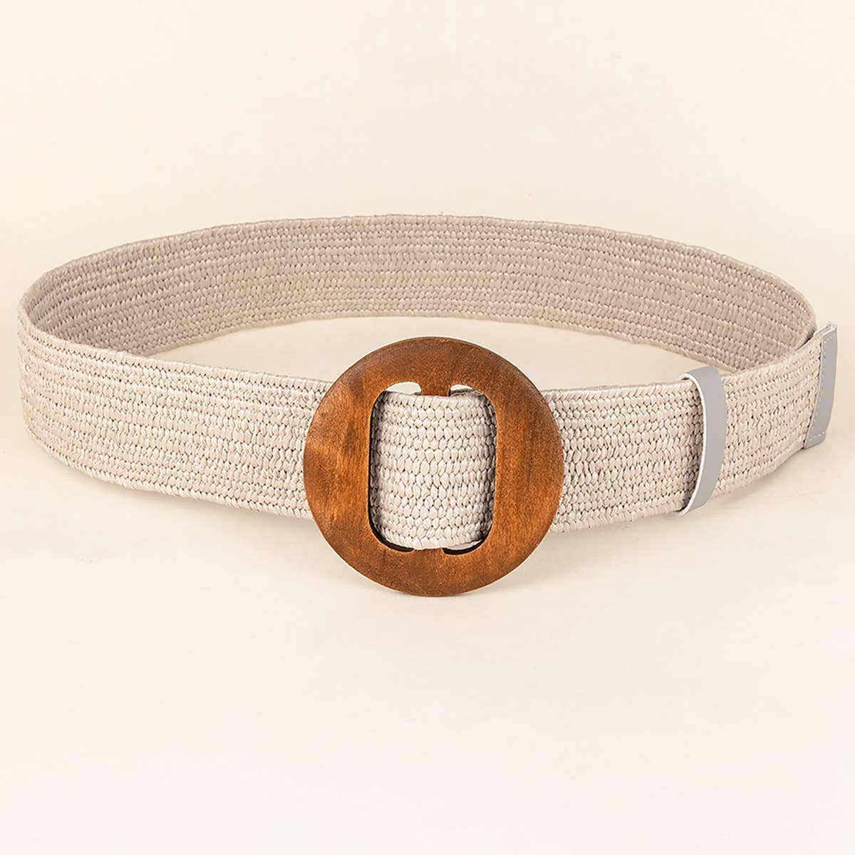 NEW ROUND WOODEN BUCKLE STRAW BELT_CWABE0452