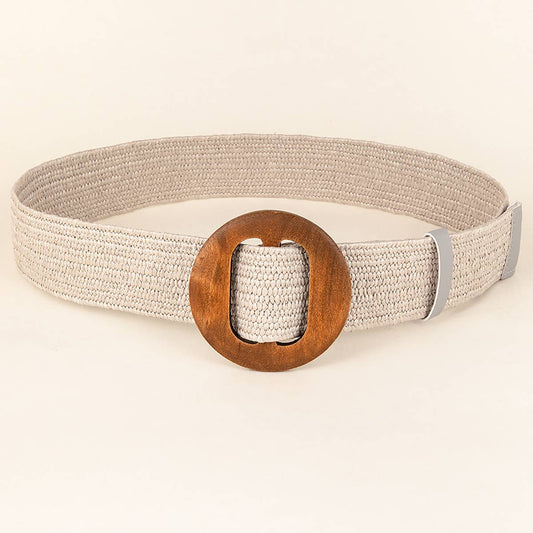 NEW ROUND WOODEN BUCKLE STRAW BELT_CWABE0452
