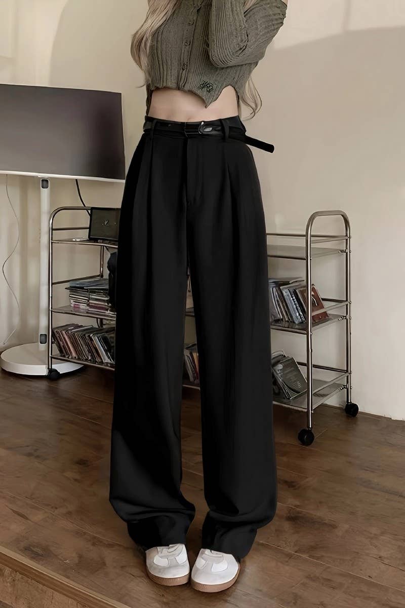 CWBLP2075_HIGH WAIST LOOSE FIT DRAPED STRAIGHT TROUSERS