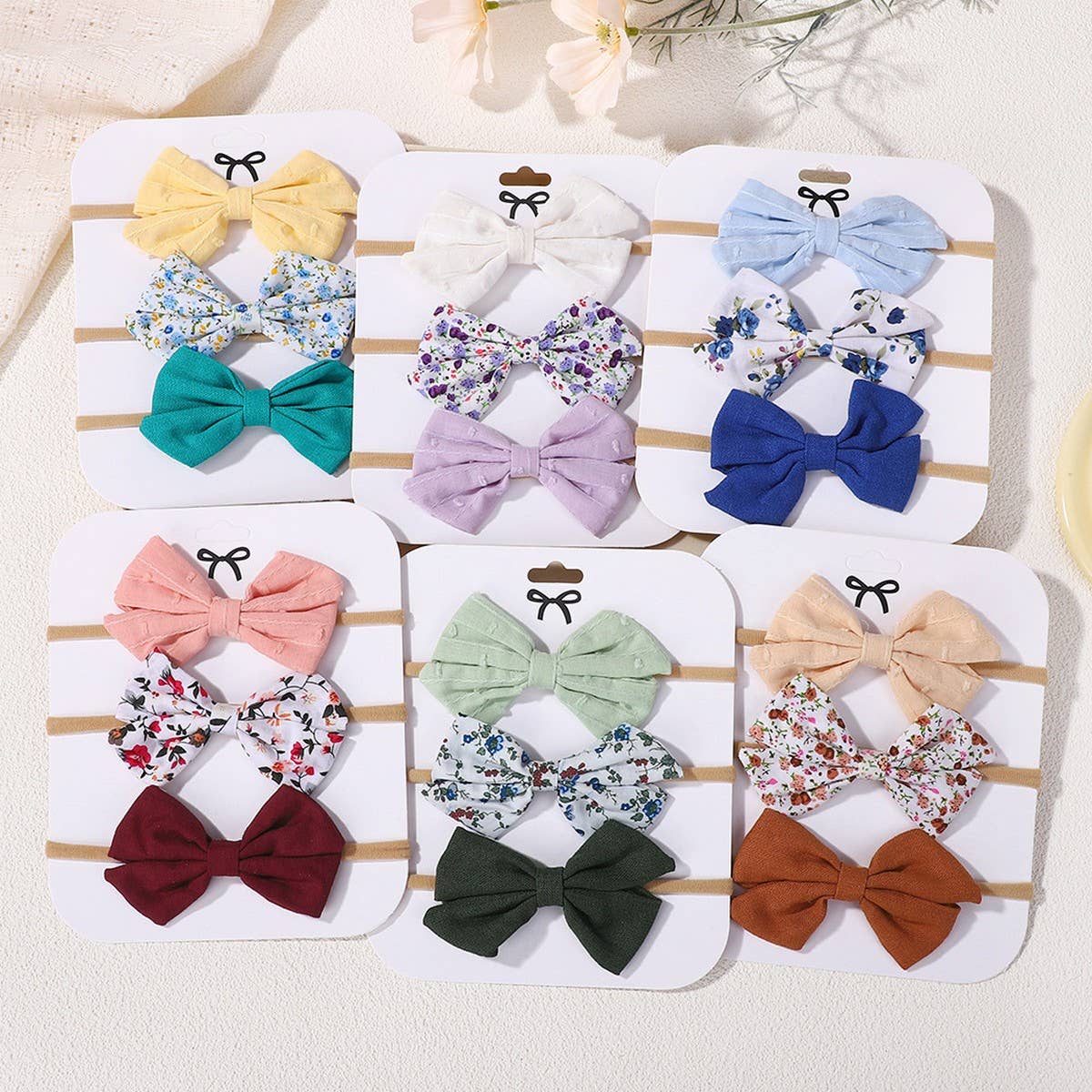 Cotton Linen Bow Headband Set for Babies