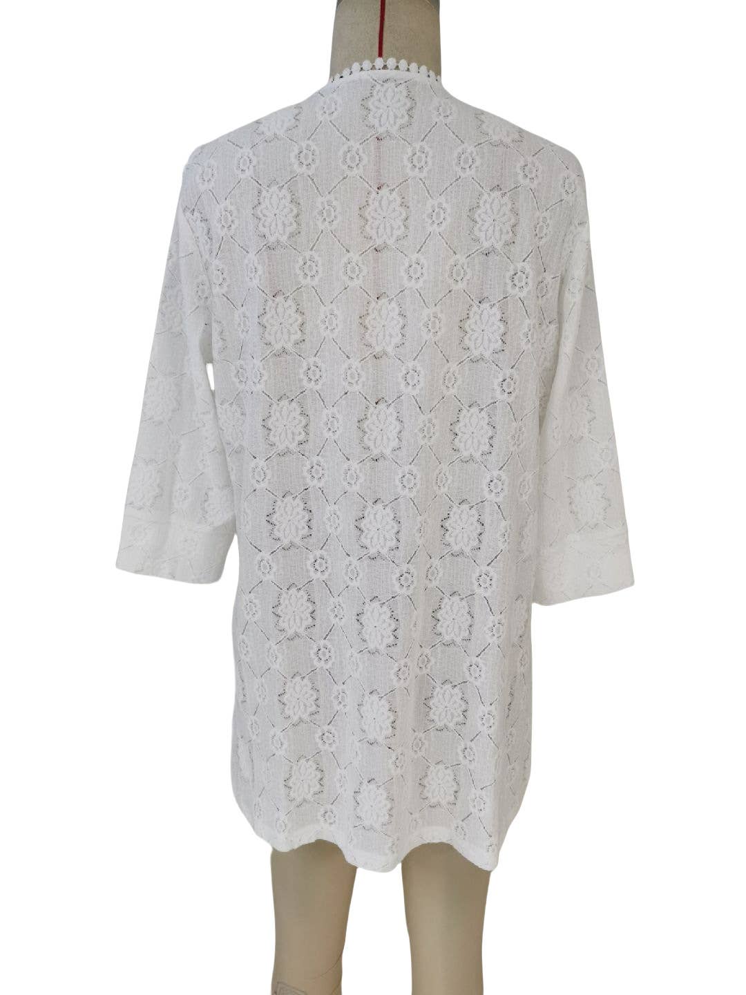 Elegant solid-color lace patchwork cardigan