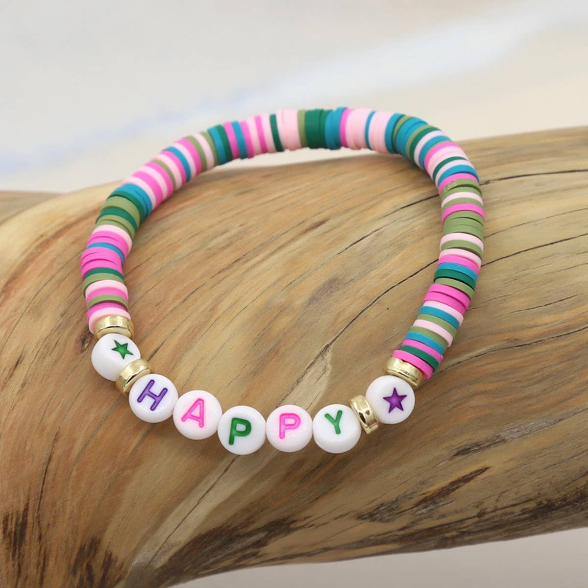 COLORFUL POLYMER CLAY LETTER BEADED BRACELET