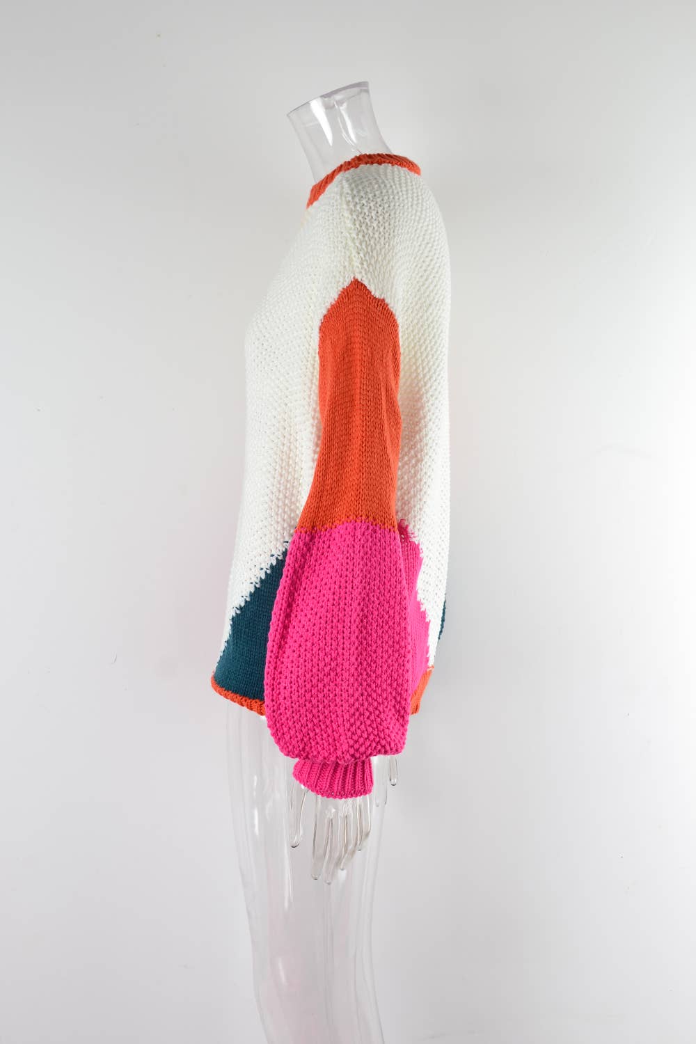 KNIT CREW NECK COLOR PATCHWORK PULLOVER SWEATER