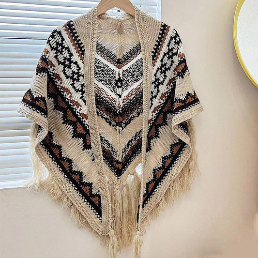 RETRO STRIPED NATIONAL WIND TRIANGLE SHAWL_CWASC0349