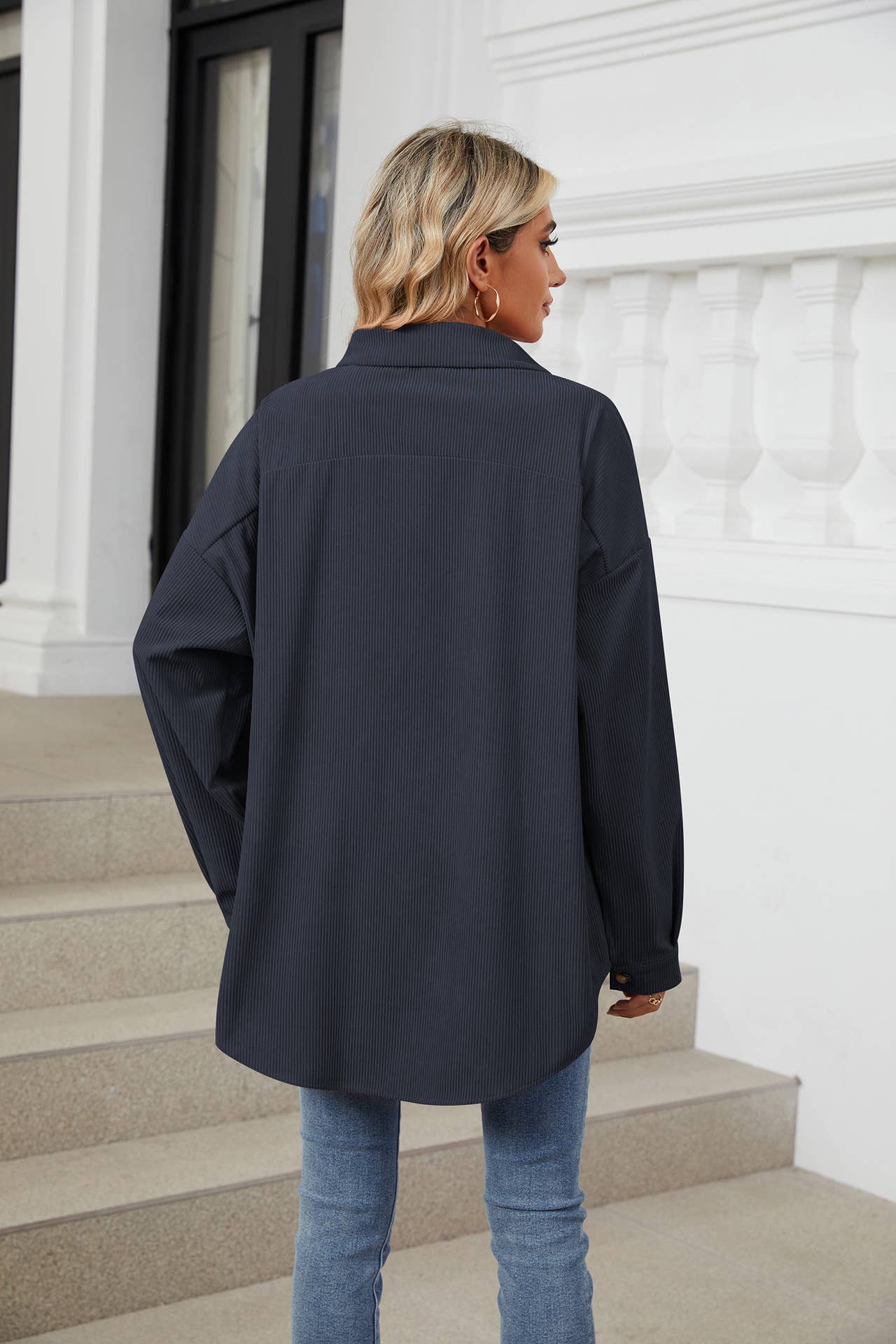 LAPEL BUTTON-DOWN LONG-SLEEVED SHIRT JACKET