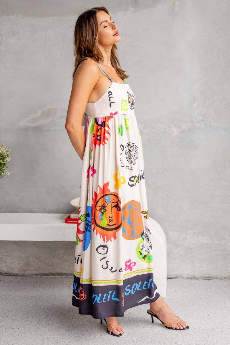 CWDMD3030_PRINTED SUSPENDER DRESS WITH WIDE SWING