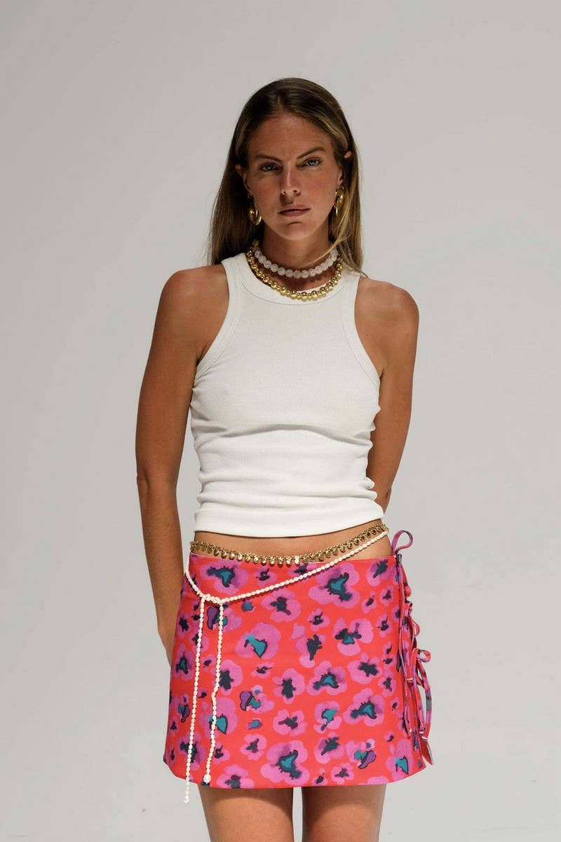 CWBSS0480_SEXY TIE WAIST PRINTED MINI SKIRT