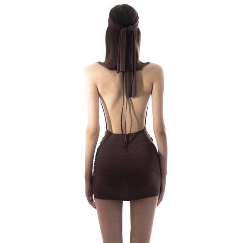 Sexy backless deep V-neck goddess dress