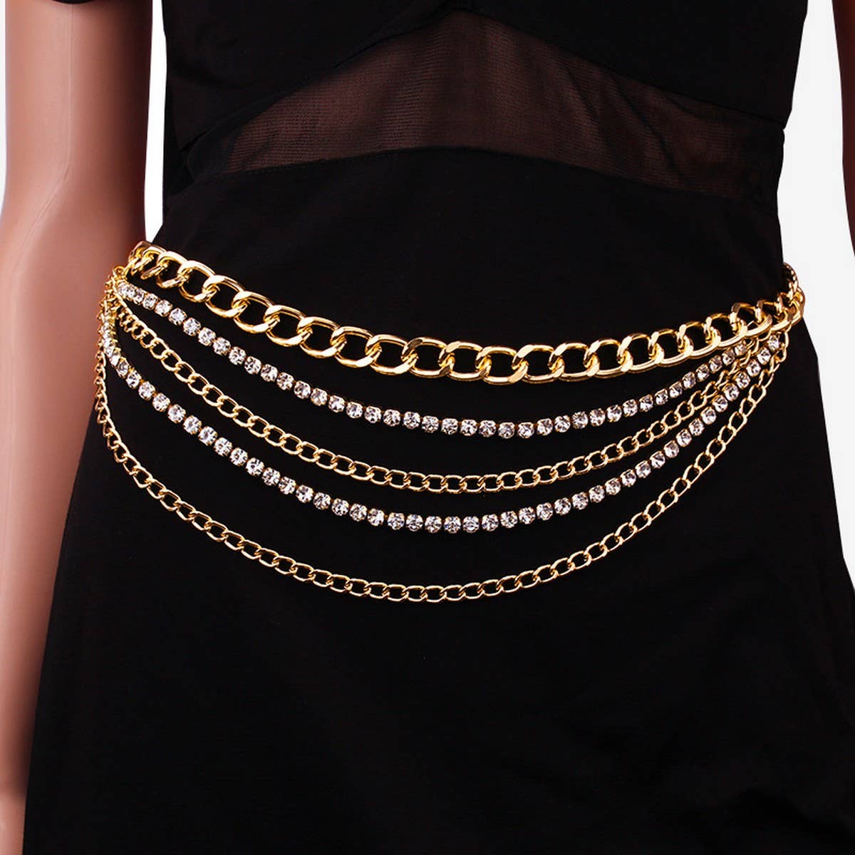 MULTI LAYER DIAMOND STUDDED RETRO WAIST CHAIN