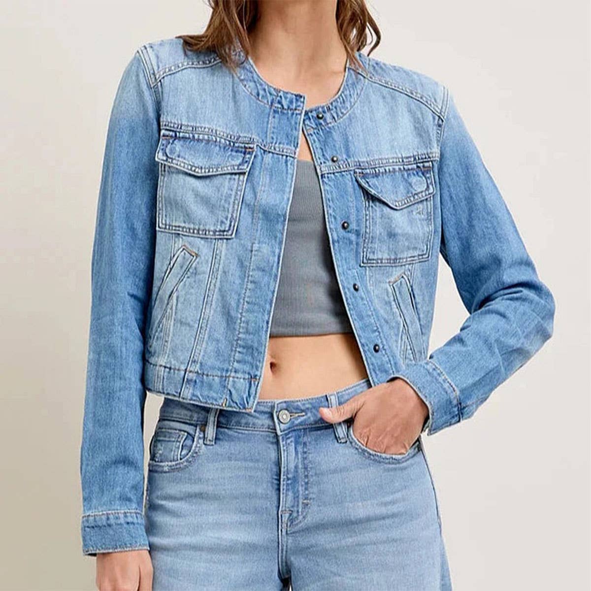 SLIM AND SHORT VINTAGE WORK DENIM JACKET