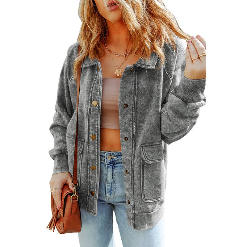 Vintage washed woolen coat with folded collar