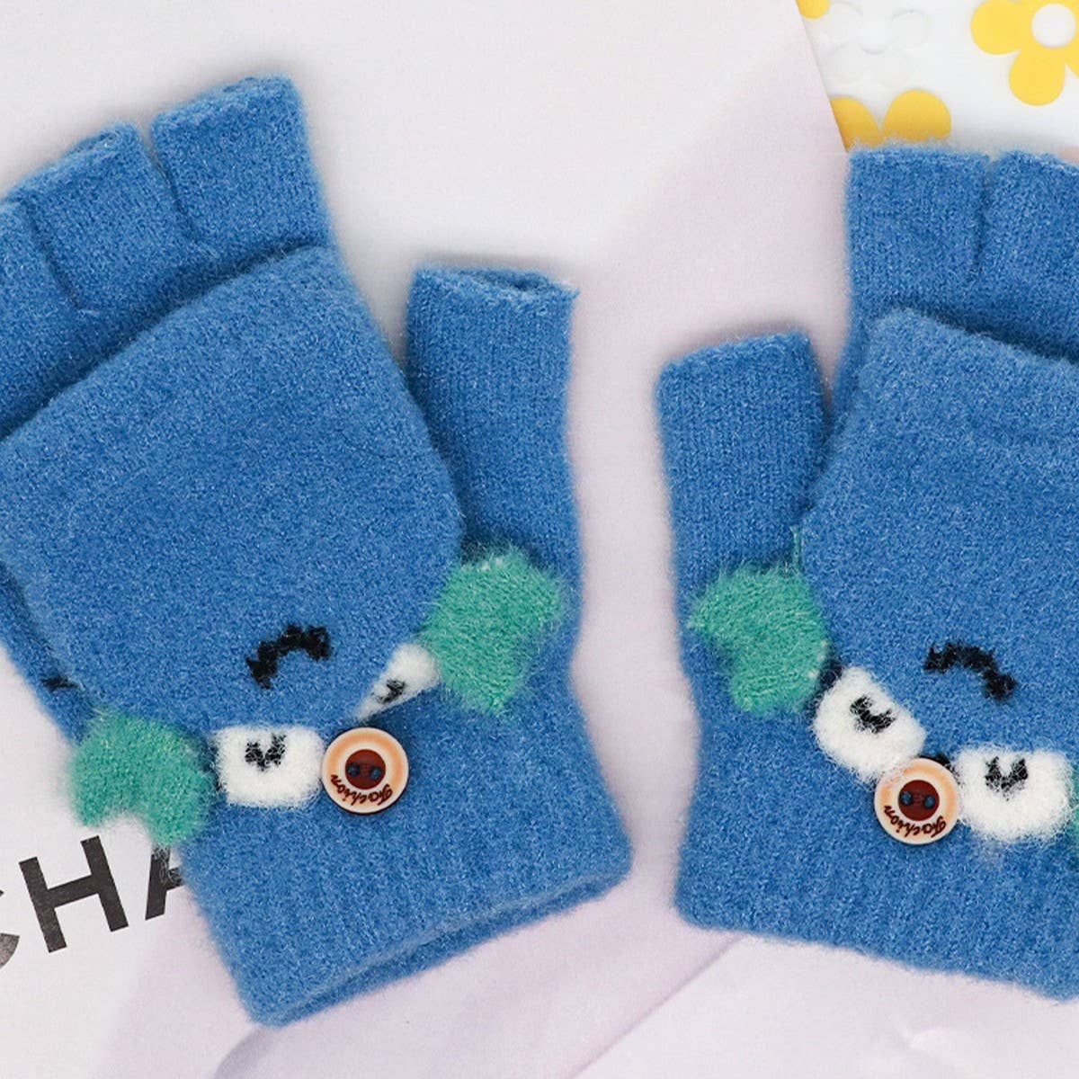 BABY CHILDREN HALF FINGER FLIP WRITING PLUSH GLOVES_CWAG0169