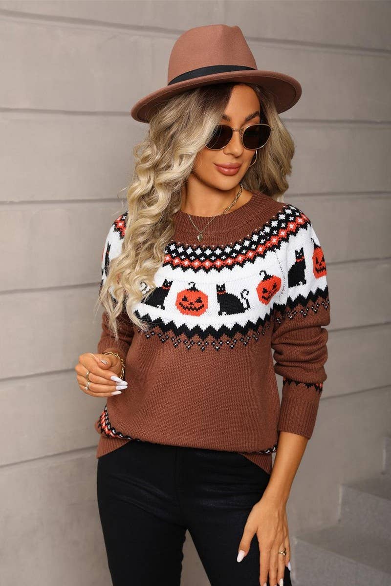 CWOSWL07569_HALLOWEEN PULLOVER KNITTED SWEATER TOP