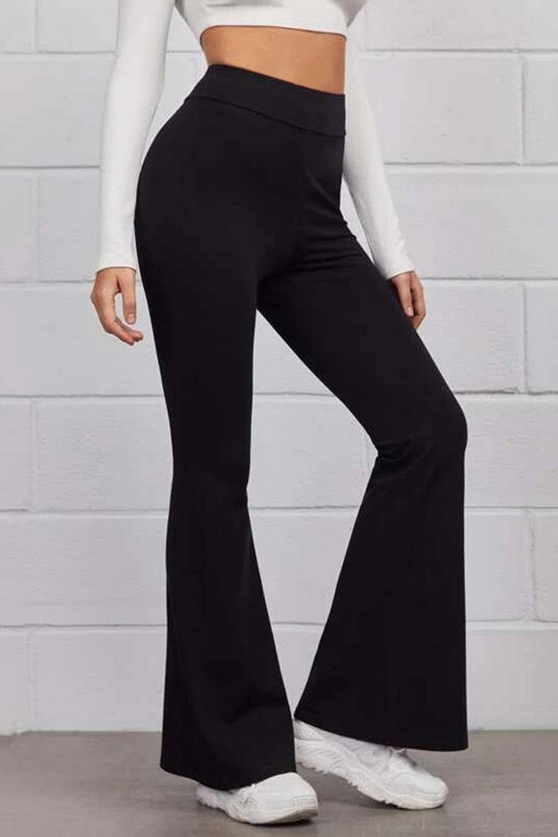 Solid color high-waisted slim-fit pants