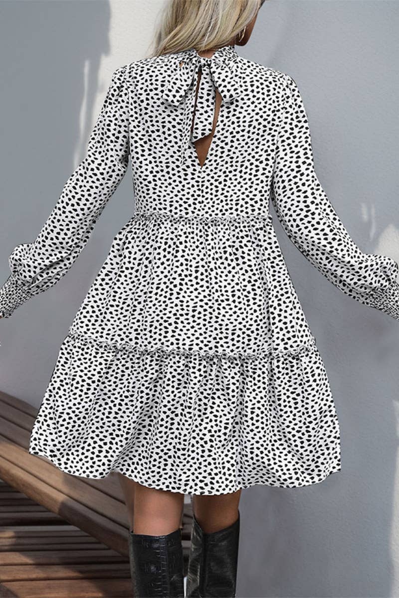 CWDSD6519_CHOKER LONG SLEEVE LEOPARD PRINT WAIST DRESS